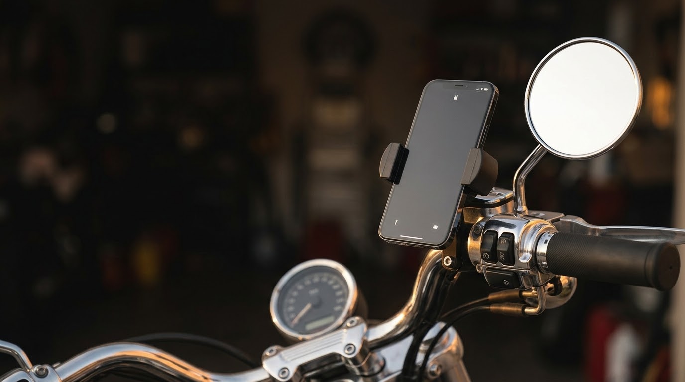 Biker Gripper Motorcycle Phone Mounts 1 Motorcyclist using a phone mount on the handlebar