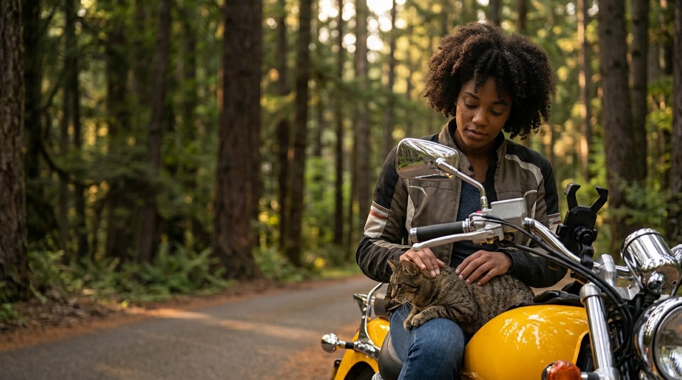 Motorcyclist using a phone mount on the handlebar