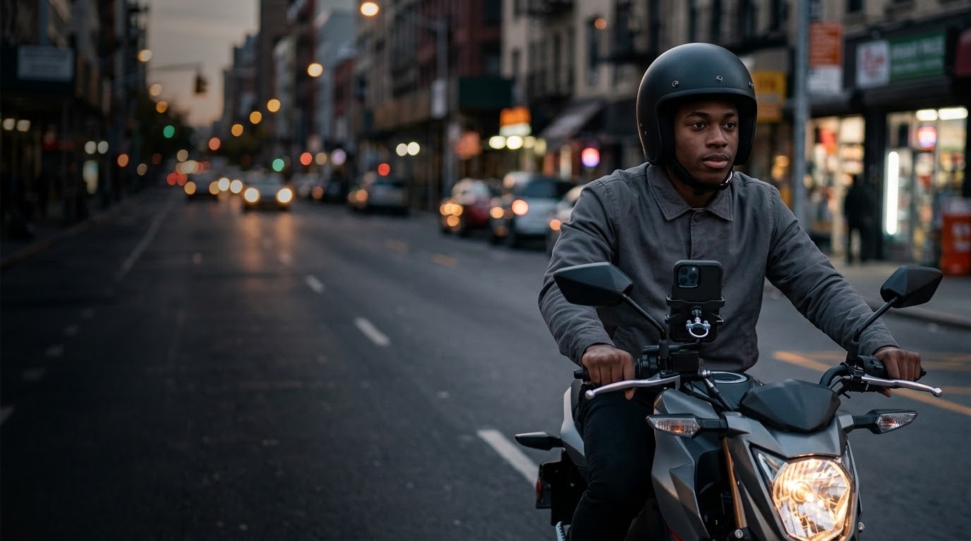 SlipGrip Motorcycle Phone Mounts 1 Motorcyclist using a phone mount on the handlebar